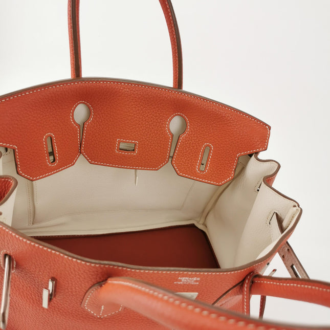 Hermes Birkin 30 Togo Leather Orange 9M Sanguine and White Palledium Hardware 2010