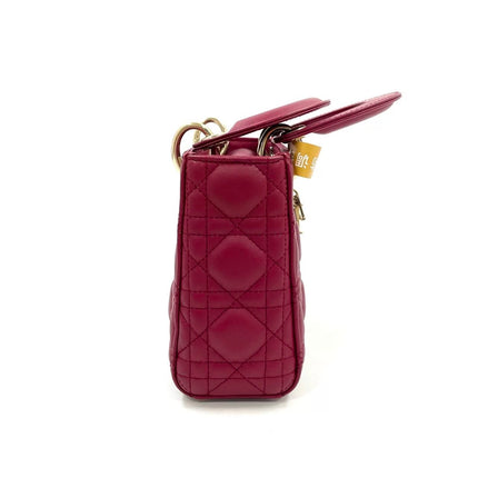 Lady Dior Mini 2020 Dark Red Lambskin Leather Gold HW Chain Strap