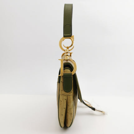 Dior Vintage Double Saddle Green Ostrich Leather Gold Hardware
