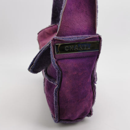 Chanel 2.55 Flap Vintage Chocolate Bar Purple Suede Crossbody Messenger Bag