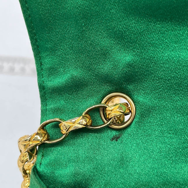 Chanel Diana Flap Bag 1990 Mini Green Silk Satin Bijou Chain