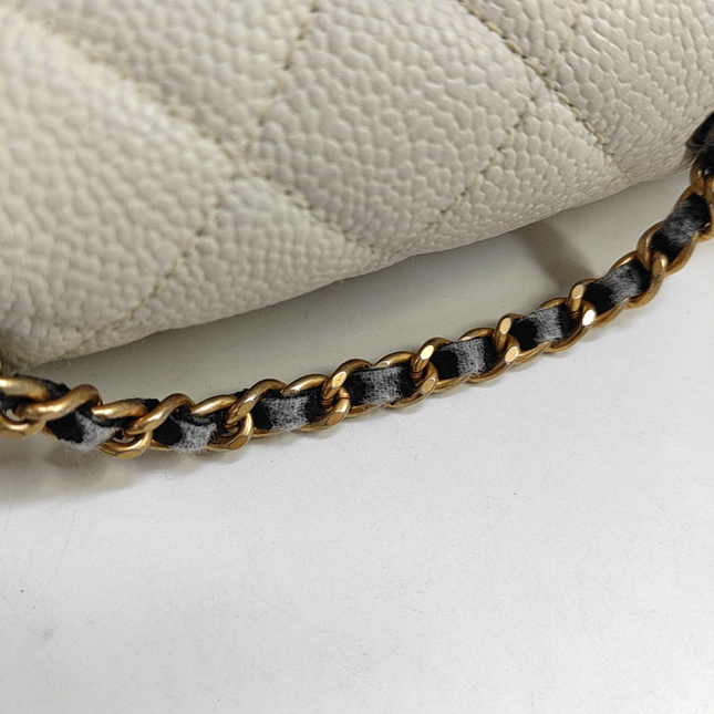 Chanel Filigree Flap Bag Caviar Leather Small White with Black Trim