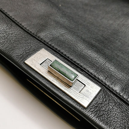 Fendi Peekaboo Large Black Calfskin Leather Glitter Beaded Zucca Interior