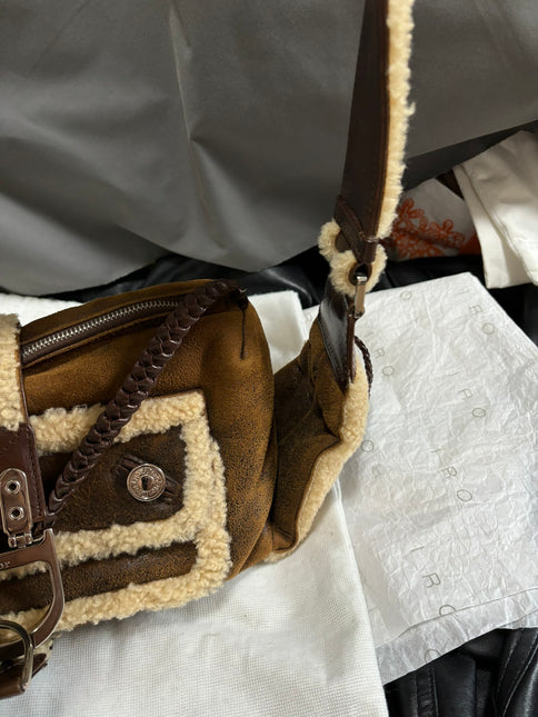 Dior Flight Medium Shoulder Bag Tan Brown Shearling