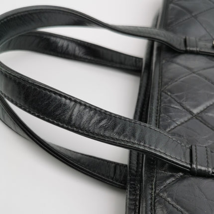 Chanel Gabrielle Large Tote Black Crumbled Calfskin Leather Silver Hardware