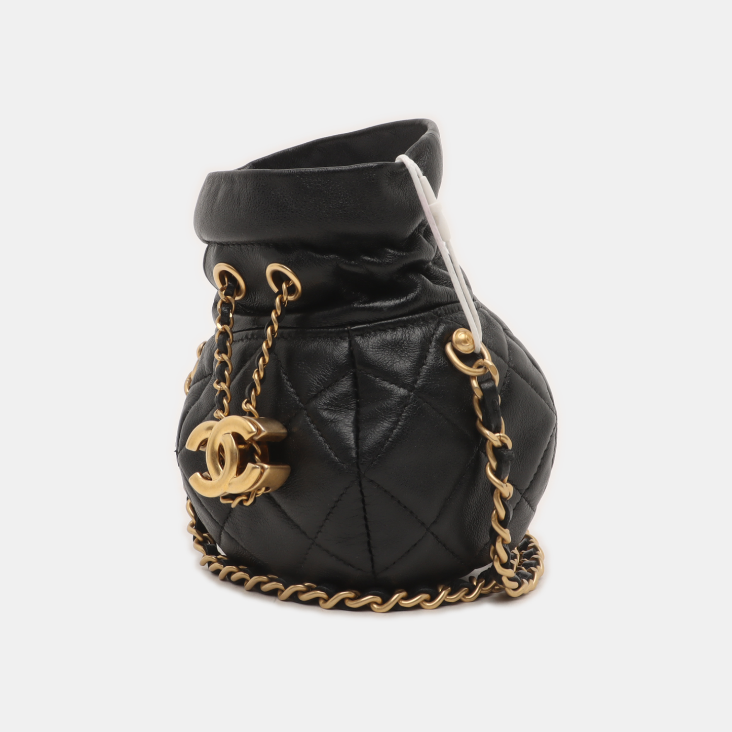 Chanel Nano Bucket Round Clutch Black Lambskin Gold HW Sling Bag