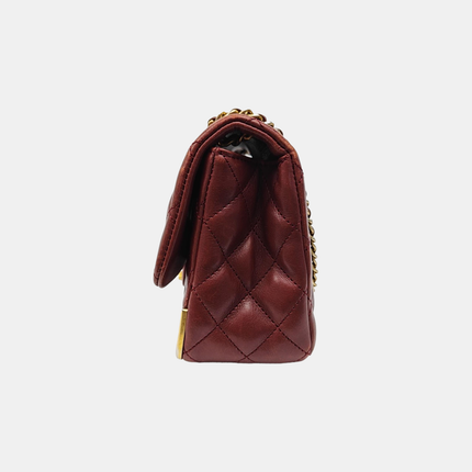 Chanel Rock The Corner Mini Flap Bag Burgundy Calfskin Leather Gold Hardware Corners 2017-18