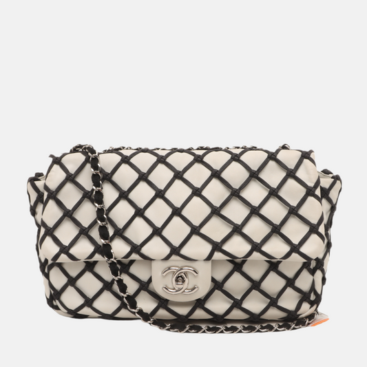 Chanel Lambskin Jumbo Canebiers Net Knots Flap White, 2011-Luxbags