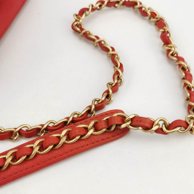 Chanel Chain Infinity Top Handle Caviar Leather Flap Satchel Red