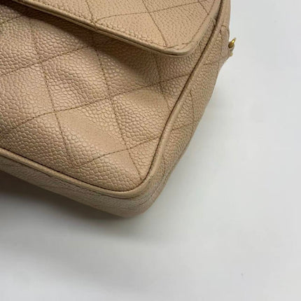 Chanel Medium Camera Case Bag Beige Caviar Leather Gold Hardware