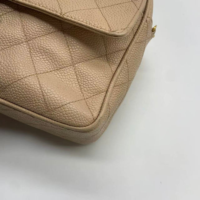 Chanel Medium Camera Case Bag Beige Caviar Leather Gold Hardware