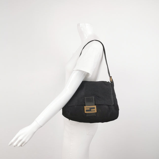 Fendi Mamma Baguette Black Ponyhair Calfskin Leather Shoulder Bag