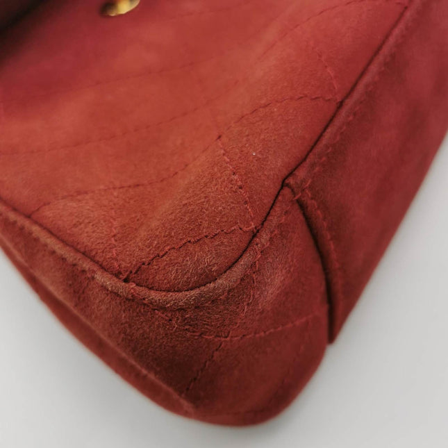 Chanel Kelly Mini 1997 -1999 Red Suede Leather Top Handle Bag