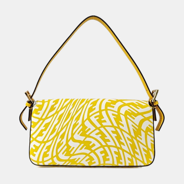 Fendi Baguette 1997 Re-edition Yellow Psychedelic Print Canvas Shoulder Bag
