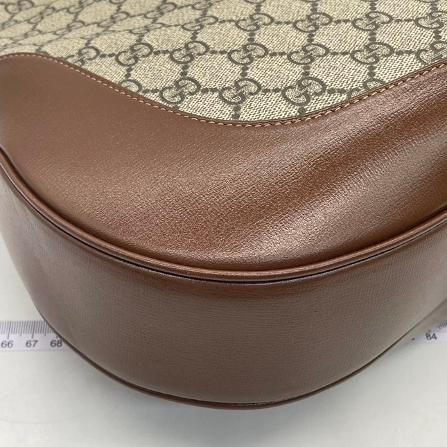 Gucci Jackie 1961 Large Brown Leather and Monogram Web with Long Strap