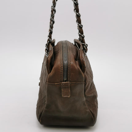 Chanel Brown Diamond Stitch Tote Calfskin Leather Zipper Bowler 2005-2006