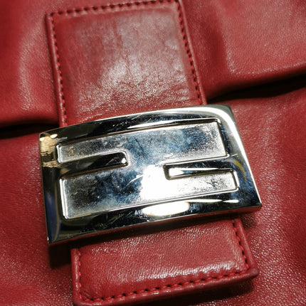 Fendi Mamma Baguette Red Lambskin Leather Silver Hardware