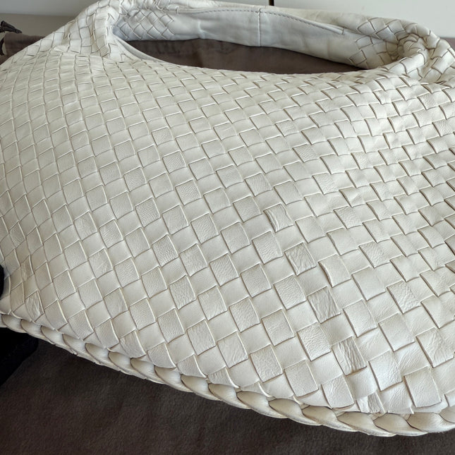 Bottega Veneta Veneta Hobo Intrecciato White Nappa Leather Medium 40cm