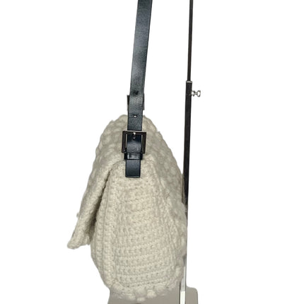 Sold Fendi Mamma Baguette White Wool Pom pom