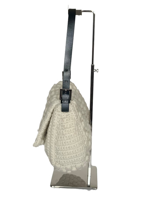 Sold Fendi Mamma Baguette White Wool Pom pom