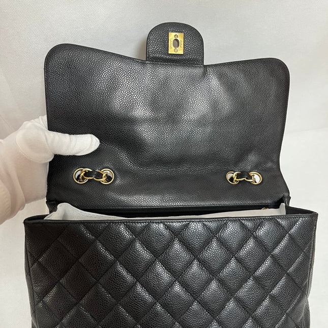 Chanel Classic Flap Jumbo 2009 Black Caviar Leather Single Flap Gold Hardware
