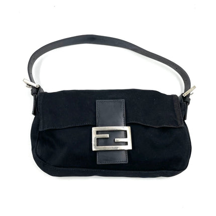 FENDI Baguette Vintage Black Cloth Silver Hardware