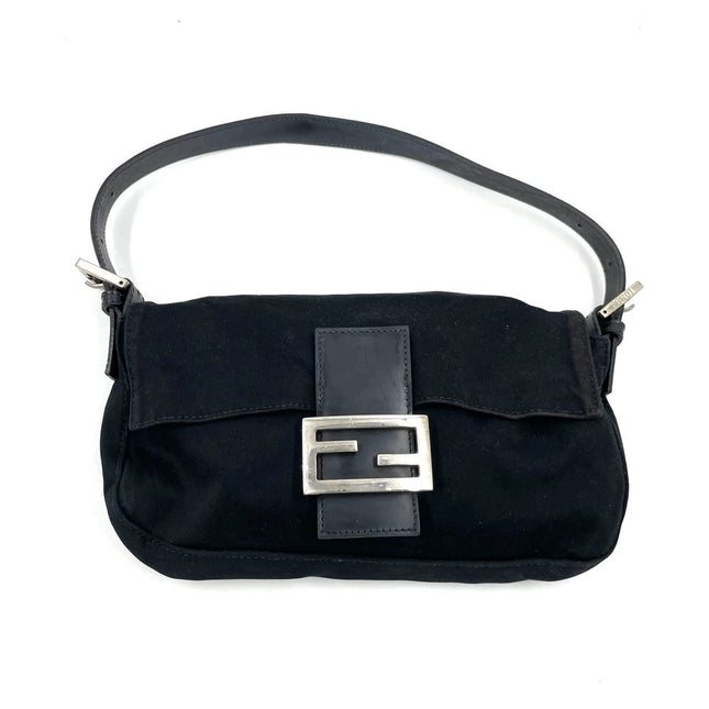 FENDI Baguette Vintage Black Cloth Silver Hardware