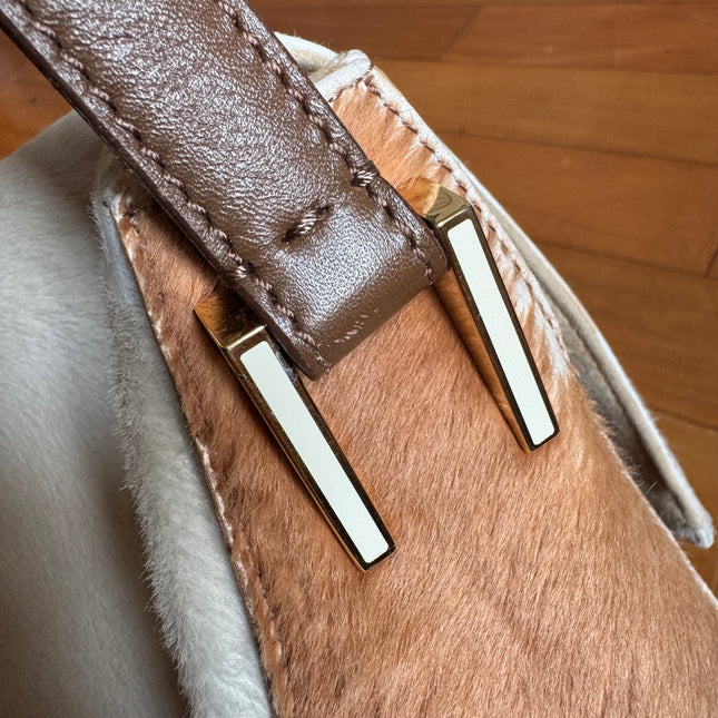Fendi Mamma Baguette Large Pony hair in Cow Print Natural Color
