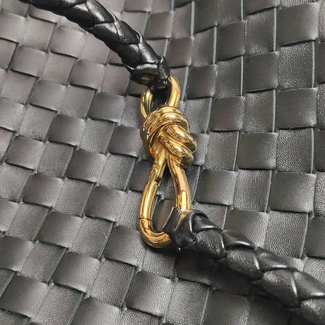 Bottega Veneta Andiamo Medium Black Intrecciato Leather Handbag