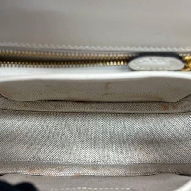 Gucci Bamboo 1947 Top Handle Bag Small White Box Leather Canvas Strap