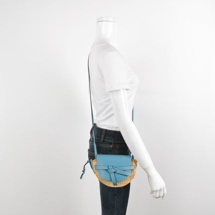 Loewe Gate Mini Blue Leather and Straw Crossbody Bag