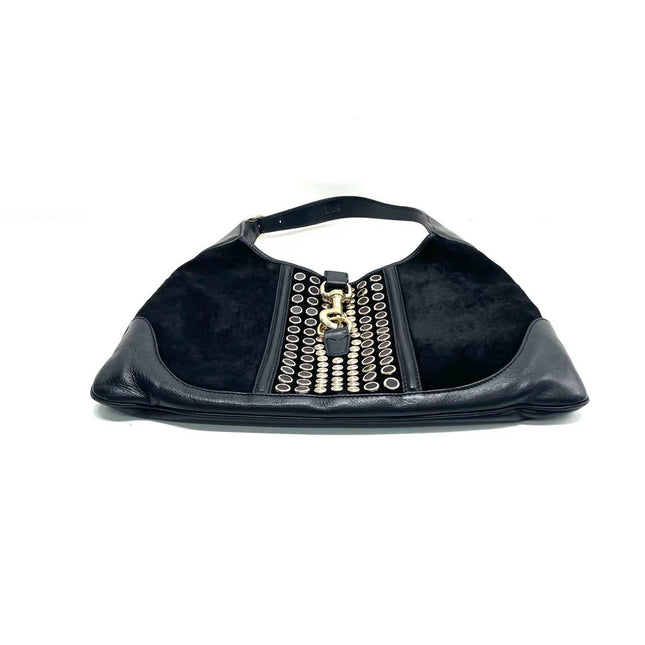 Gucci Jackie Vintage Large Black Suede Leather Ringlets Decoration
