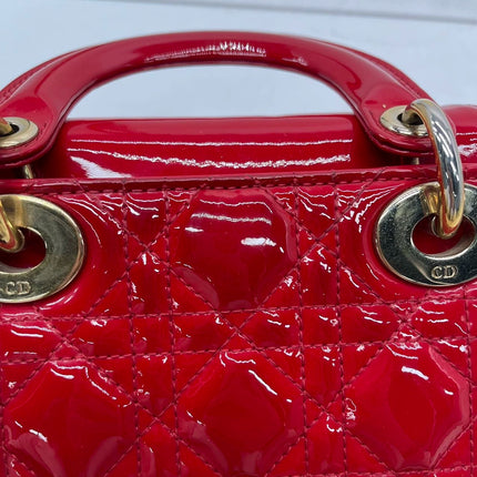 Lady Dior Patent Leather Red Mini handbag with gold hardware