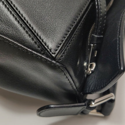 Loewe Puzzle Small Black Smooth Leather White Logo With Metal Feet 2016