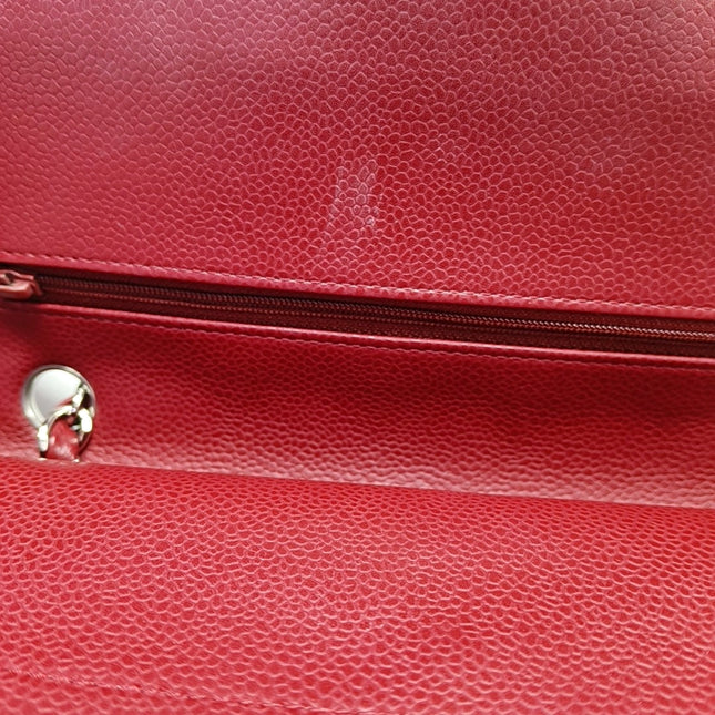 Chanel Classic Flap Medium 2008 Burgundy Caviar Leather Silver Hardware