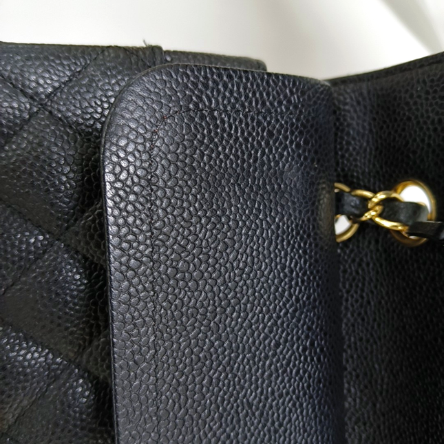 Chanel Classic Flap Medium Black Caviar Leather Double Flap Gold Hardware