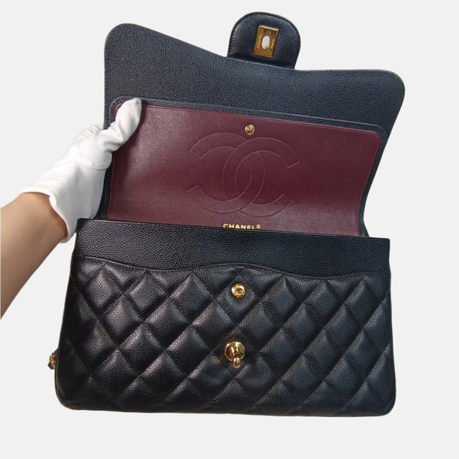 Chanel Classic Flap Jumbo Black Caviar Leather Double Flap with Gold Hardware, 2012