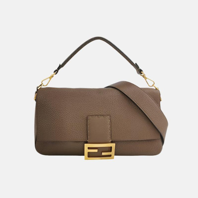 Fendi Baguette Selleria Calfskin Leather Crossbody Bag Large Brown-Luxbags