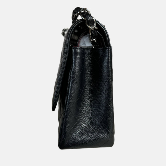 Sold Chanel Classic Flap Jumbo Black Caviar Leather Double Flap with Silver Hardware, 2014