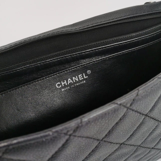 Chanel Classic Flap Maxi Black Soft Caviar Leather Silver-tone Hardware Giant CC Logo