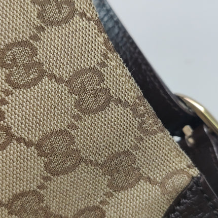 Gucci Large Vintage Brown Monogram and Leather Side Horsebit Shoulder Bag