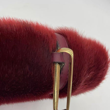 Loewe East West Burgundy Leather Fur Handbag Vintage