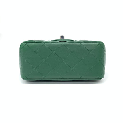 Chanel Classic Flap Mini Square Dark Green Lambskin Crossbody Bag Full Set, 2019