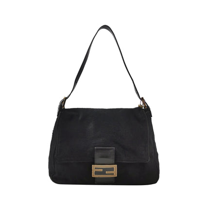 Fendi Mamma Baguette Black Ponyhair Calfskin Leather Shoulder Bag-Luxbags