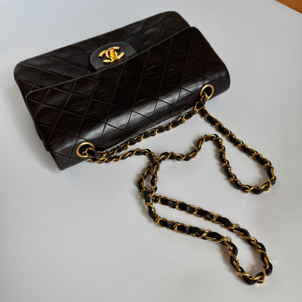 Chanel Classic Flap Small Dark Chocolate Brown Lambskin Leather with 24k Gold Hardware, 1994-1996