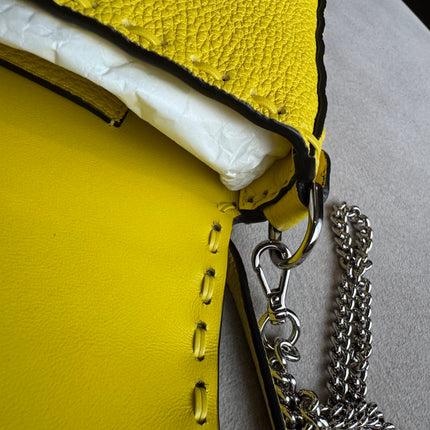 Fendi Baguette Mini Selleria Lemon Yellow Calfskin Leather Crossbody Bag