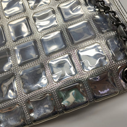 Chanel Ice Cube Chocolate Bar Classic Flap Metallic Silver PVC with Leather