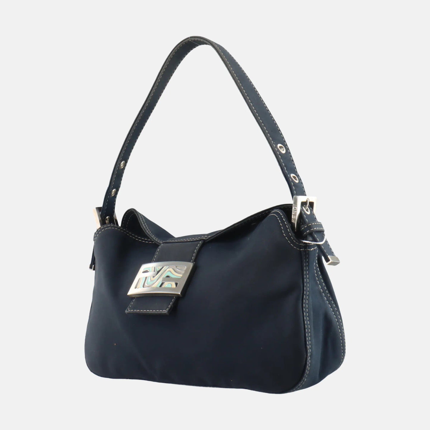 Sold FENDI Baguette Blue Denim Navy Shoulder Bag with Enamel Buckle