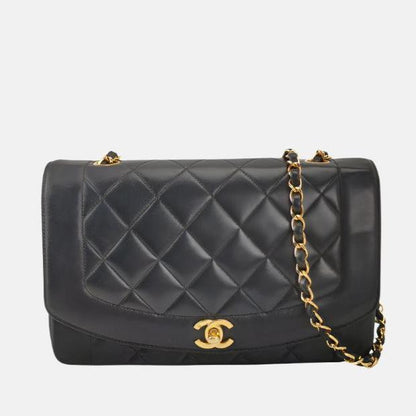 Chanel Diana CC Flap Bag 1994 Vintage Black Lambskin Leather with 24k Gold Hardware-Luxbags