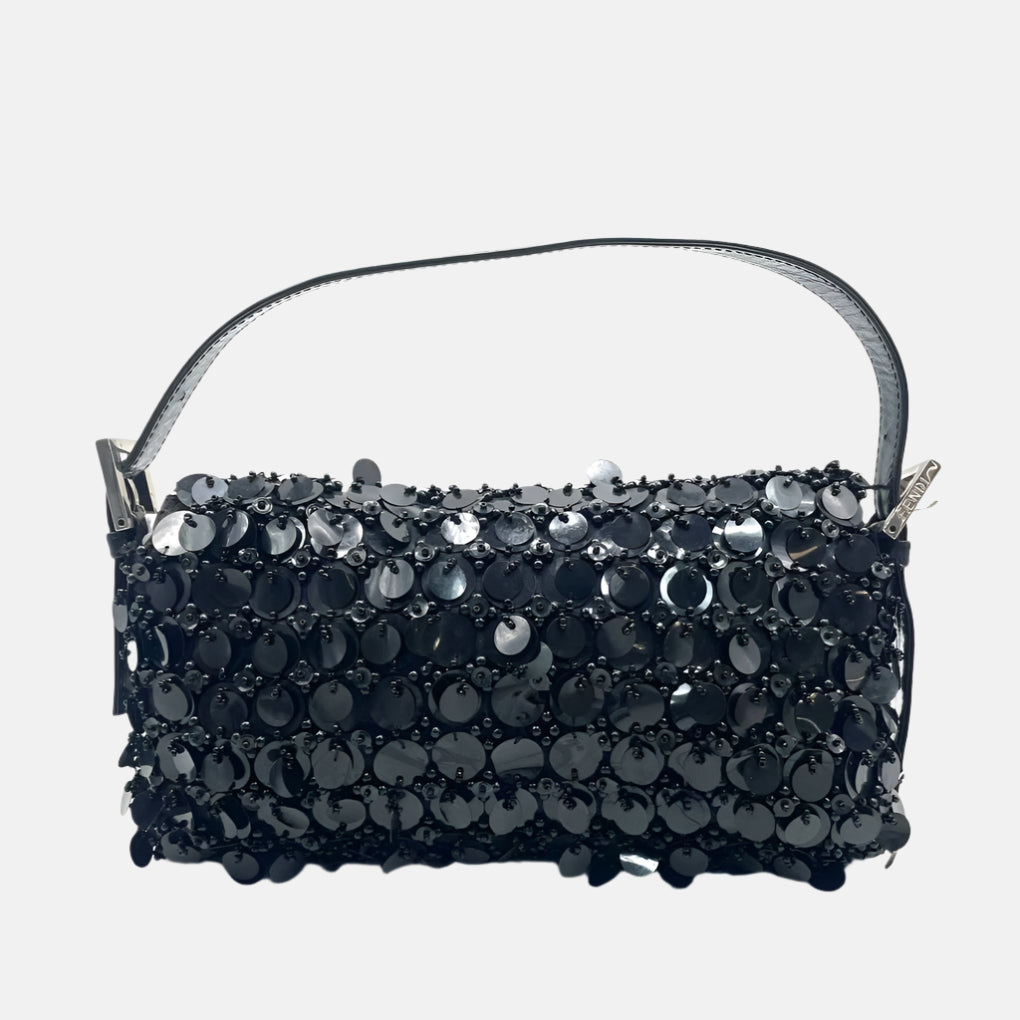 Fendi Baguette Black Swan Feather-like Sequins Beaded Shoulder Bag